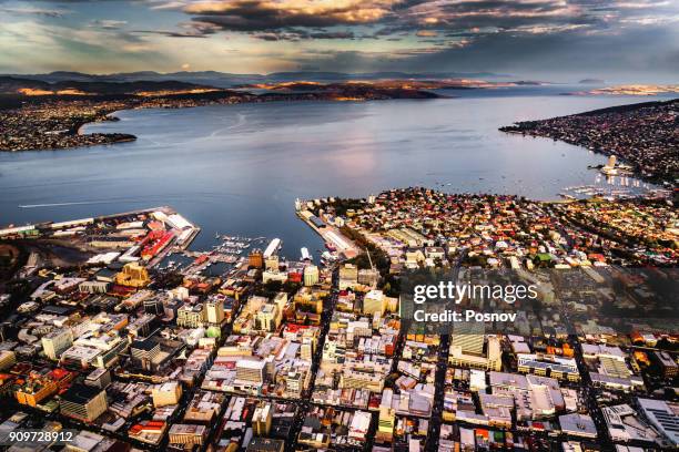 aerial view of hobart - hobart tasmania stock pictures, royalty-free photos & images