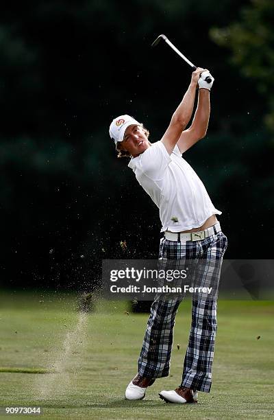 Jonas Blixt of Sweden hits on the 9th hole during the third round of the Albertson's Boise Open at Hillcrest Country Club on September 18, 2009 in...