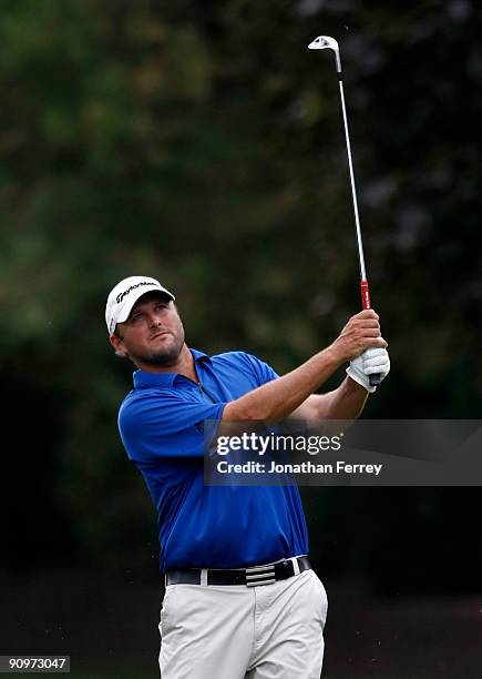 Blake Adams chips on the 9th hole during the third round of the Albertson's Boise Open at Hillcrest Country Club on September 18, 2009 in Boise,...