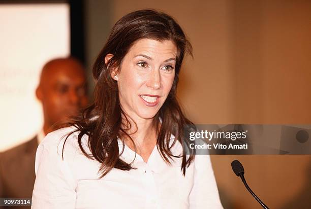 Co-President of Maple Pictures Laurie May speaks on stage during the Awards Ceremony held at The Visa Screening Room at the Elgin Theatre during the...