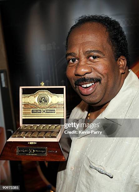 Actor Leslie David Baker poses at the Camacho Cigars booth during the HBO Luxury Lounge in honor of the 61st Primetime Emmy Awards held at the Four...