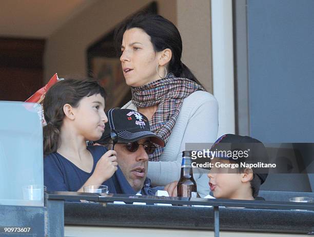 Actor and comedian Jerry Seinfeld with wife Jessica and children watch the New York Mets game against the Washington Nationals on September 19, 2009...