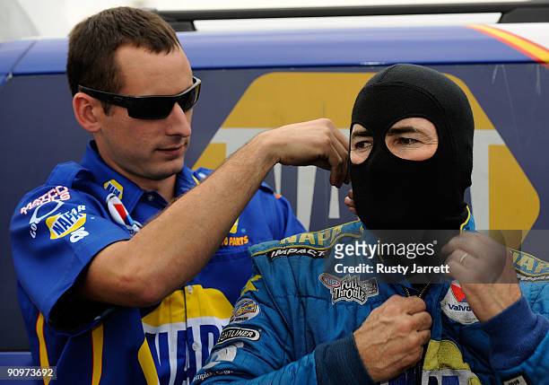Ron Capps, driver of the NAPA funny car prepares to drive during qualifying for the NHRA Carolinas Nationals on September 19, 2009 at Zmax Dragway in...
