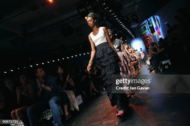 Model walk down the catwalk during the PPQ fashion show during London Fashion Week on September 19, 2009 in London, England.