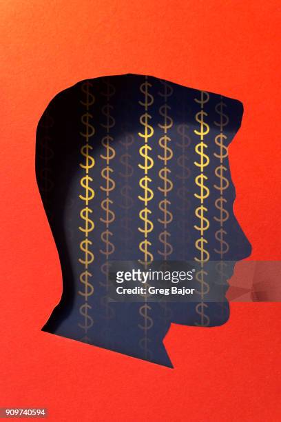 human head and dollar signs - greg bajor stock-fotos und bilder