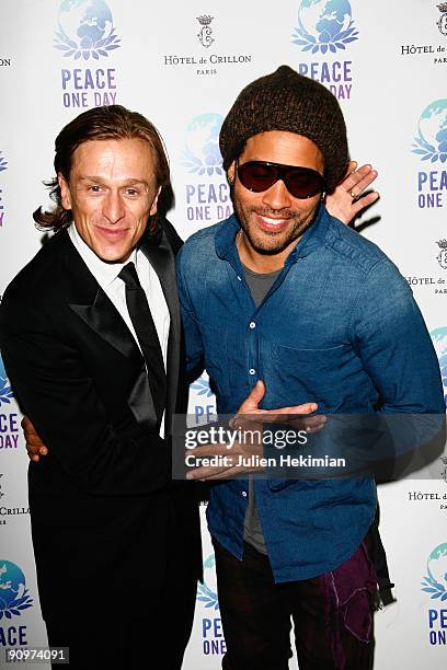 Jeremy Gilley and Lenny Kravitz attend the Peace One Day 10th anniversary concert-after party at the Crillon's hotel on September 19, 2009 in Paris,...