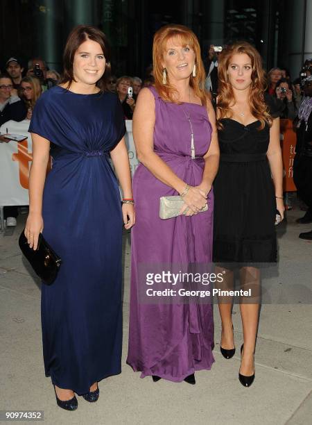 Sarah Ferguson, the Duchess of York with Princesses Eugenie and Beatrice of York attend the "The Young Victoria" Premiere held at Roy Thomson Hall...