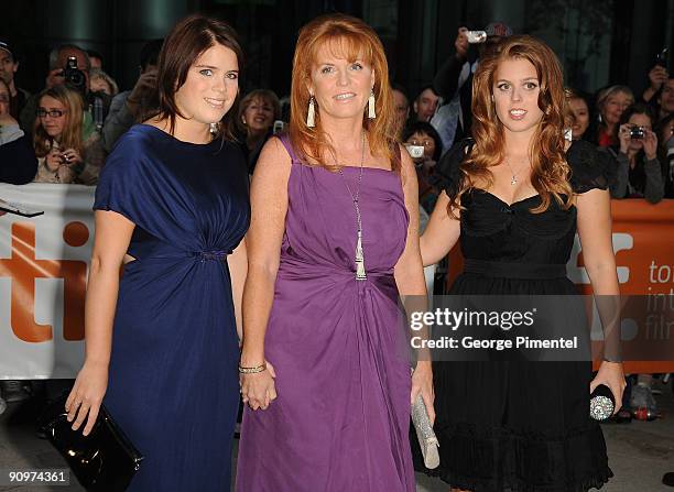 Sarah Ferguson, the Duchess of York with Princesses Eugenie and Beatrice of York attend the "The Young Victoria" Premiere held at Roy Thomson Hall...