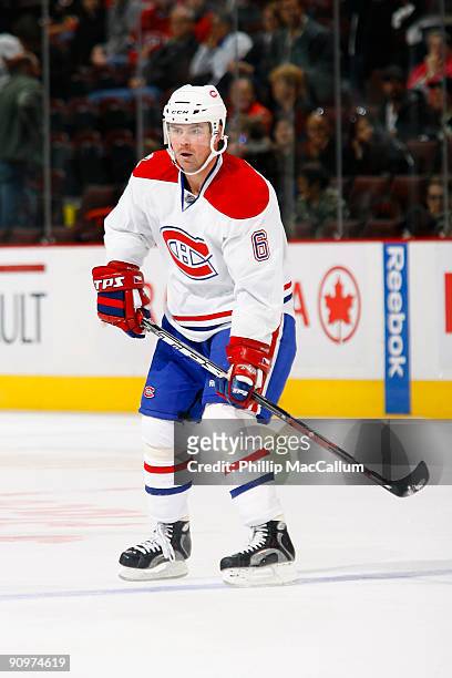 Jaroslav Spacek of the Montreal Canadiens skates in a preseason game against the Ottawa Senators at Scotiabank Place on September 19, 2009 in Ottawa,...