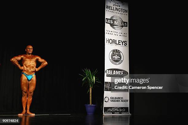 Former All Black international rugby player Jonah Lomu poses during his competitive debut in the over-90kg novice category at the Wellington...
