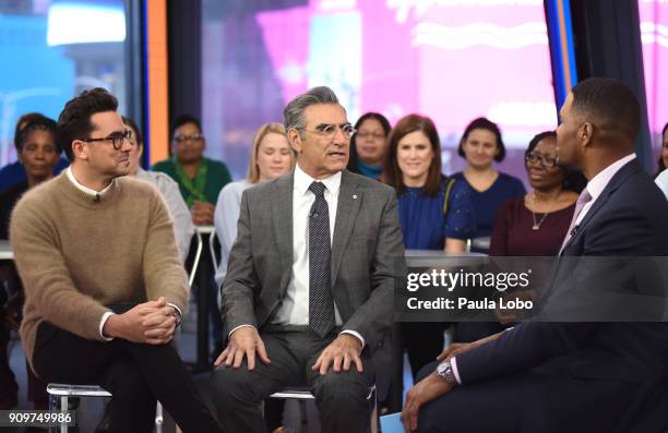 Eugene Levy and Dan Levy are guests on "Good Morning America," Wednesday, January 24 airing on the Walt Disney Television via Getty Images Television...