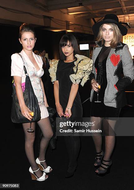 Lola Lennox and Leah Weller pose at the PPQ Fashion show during London Fashion week on September 19, 2009 in London, England.