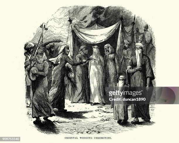 wedding ceremony in the middle east, 19th century - jordan middle east stock illustrations