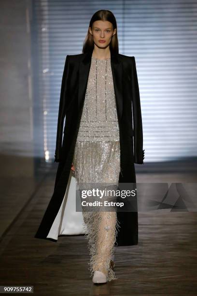 Model walks the runway during the Givenchy Spring Summer 2018 show as part of Paris Fashion Week on January 23, 2018 in Paris, France.