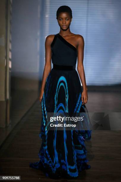 Model walks the runway during the Givenchy Spring Summer 2018 show as part of Paris Fashion Week on January 23, 2018 in Paris, France.