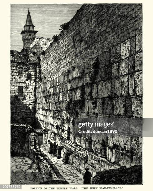 ilustrações, clipart, desenhos animados e ícones de kotel, jerusalém, século xix, muro das lamentações ou muro ocidental - muro das lamentações