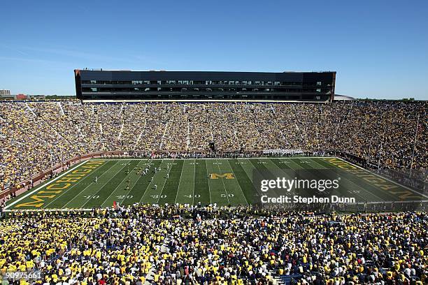 General view of Michigan Stadium during the game between the Michigan Wolverines and the Eastern Michigan Eagles on September 19, 2009 in Ann Arbor,...