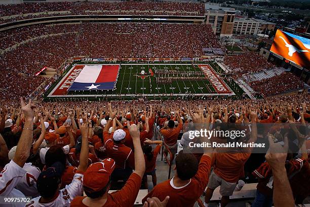 General view of fans before a game between the Texas Tech Red Raiders and the Texas Longhorns at Darrell K Royal-Texas Memorial Stadium on September...