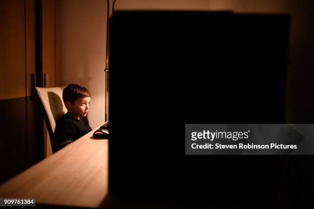 computer tower and the boy - computer tower stock pictures, royalty-free photos & images