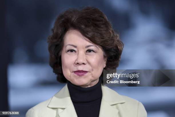 Elaine Chao, U.S. Transportation secretary, listens during a Bloomberg Television interview on day two of the World Economic Forum in Davos,...