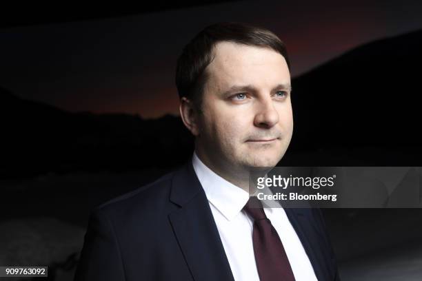Maxim Oreshkin, Russia's economy minister, poses for a photograph following a Bloomberg Television interview on day two of the World Economic Forum...