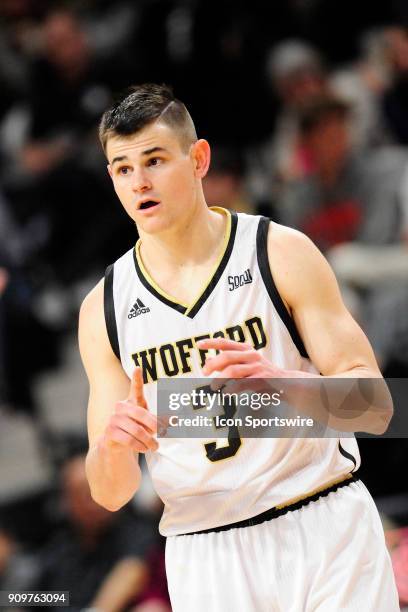 Fletcher Magee guard Wofford College Terriers passes signals to teammates against the University of Tennessee Chattanooga Mocs, Saturday, January 20...