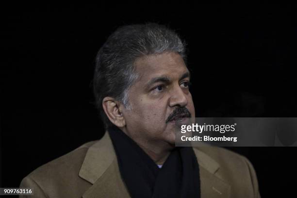 Anand Mahindra, chairman of Mahindra & Mahindra Ltd., speaks during a Bloomberg Television interview on day two of the World Economic Forum in Davos,...