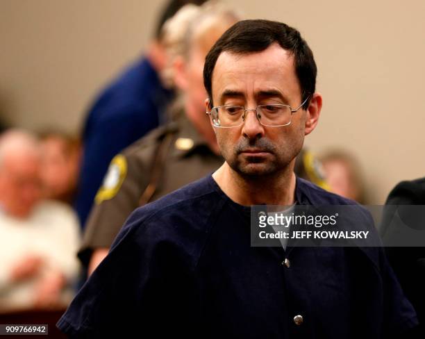 Former Michigan State University and USA Gymnastics doctor Larry Nassar addresses the court during the sentencing phase in Ingham County Circuit...