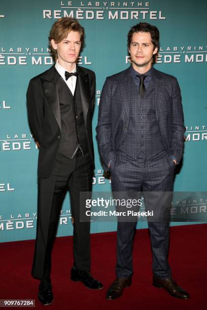 Actors Thomas Brodie-Sangster and Dylan O'Brien attend the 'Maze Runner: The Death Cure' Premiere at Le Grand Rex on January 24, 2018 in Paris,...