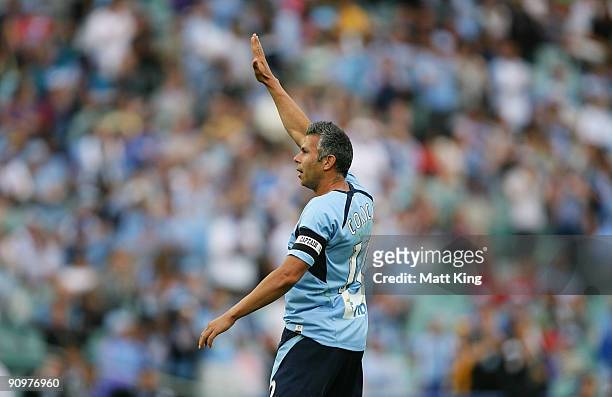 Steve Corica of Sydney celebrates after scoring a goal during the round seven A-League match between Sydney FC and the Newcastle Jets at the Sydney...