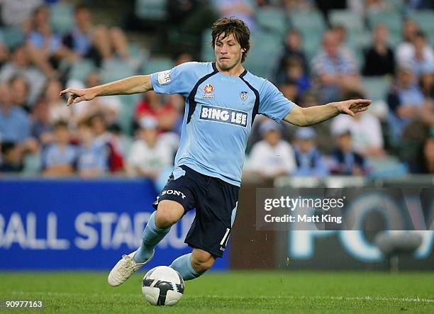 Chris Payne of Sydney controls the ball during the round seven A-League match between Sydney FC and the Newcastle Jets at the Sydney Football Stadium...