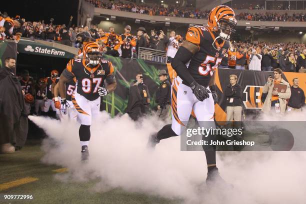 Vontaze Burfict and teammate Geno Atkins of the Cincinnati Bengals take the field for the game against the Pittsburgh Steelers at Paul Brown Stadium...