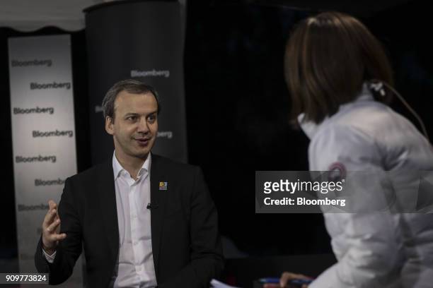 Arkady Dvorkovich, Russia's deputy prime minister, speaks during a Bloomberg Television interview on day two of the World Economic Forum in Davos,...