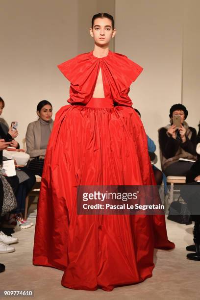 Model walks the runway during the Valentino Spring Summer 2018 show as part of Paris Fashion Week on January 24, 2018 in Paris, France.