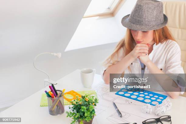 young designer with problems - car blueprint stock pictures, royalty-free photos & images