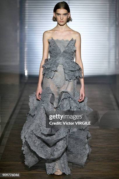 Model walks the runway during the Givenchy Haute Couture Spring Summer 2018 show as part of Paris Fashion Week on January 23, 2018 in Paris, France.