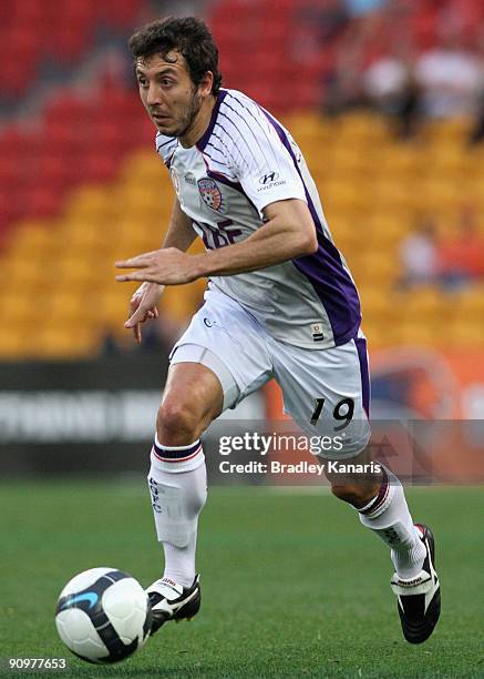 Naum Sekulovski of the Glory in action during the round seven A-League match between the Brisbane Roar and Perth Glory at Suncorp Stadium on...