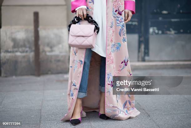 Doina Ciobanu poses after the Viktor and Rolf show at the Gaite Lyrique during Paris Fashion Week Haute Couture Spring Summer 2018 on January 24,...