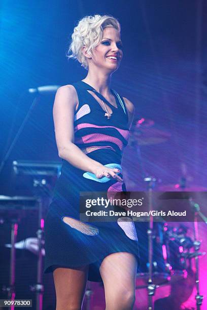 Sarah Harding of Girls Aloud performs at Wembley Stadium as part of Coldplay's Viva La Vida tour at Wembley Stadium on September 19, 2009 in London,...