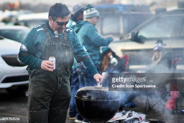 Philadelphia Eagles fan partakes in the tailgate events prior to the start of the NFC Championship Game between the Minnesota Vikings and the...