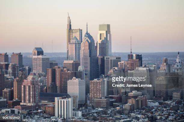 aerial view of downtown philadelphia - philadelphia stock pictures, royalty-free photos & images