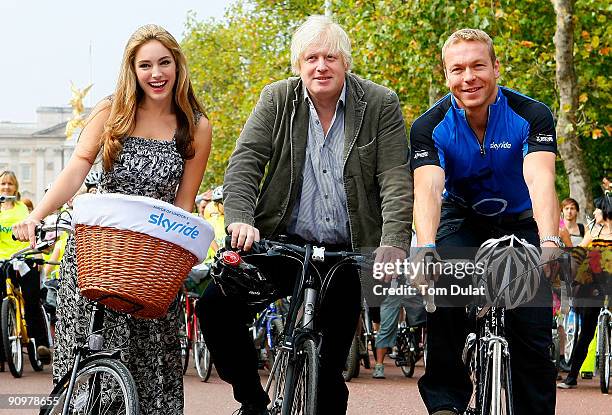 Mayor of London Boris Johnson joined Olympic triple Gold medallist Sir Chris Hoy , actress & model Kelly Brook and cyclists at The Mayor of London's...