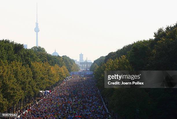 Athletes compete the 36th Berlin Marathon on September 20, 2009 in Berlin, Germany. More than 40,000 runners competed in this annual race in the...