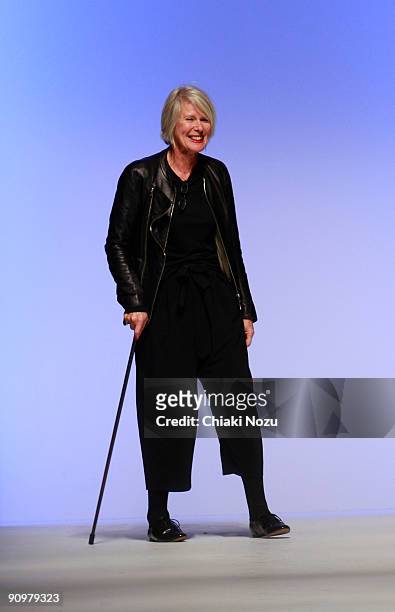 Designer Betty Jackson walks down the runway during the Betty Jackson show at LFW Spring Summer 2010 fashion show at Somerset House on September 20,...