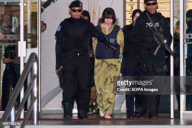 Vietnamese suspect, Doan Thi Huong is seen escorted by the police as she leaves the Shah Alam Court House. On 13th February 2017 Kim Jong Nam had...