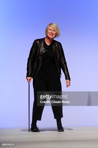 Designer Betty Jackson walks down the runway during the Betty Jackson show at LFW Spring Summer 2010 fashion show at Somerset House on September 20,...