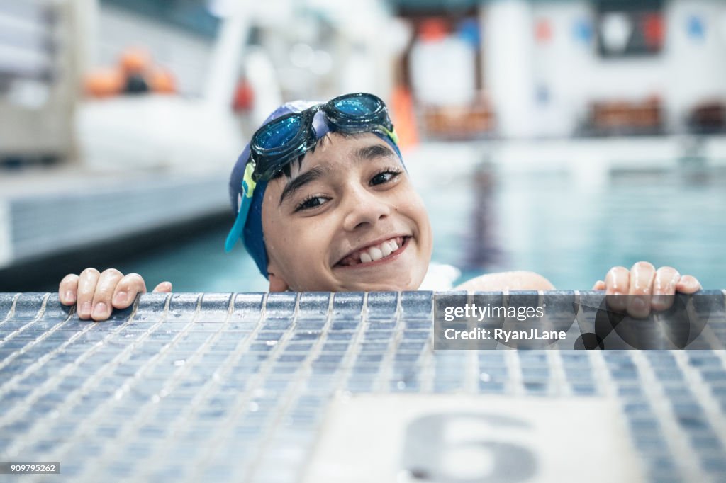 Boy In Pool for Swim Practice