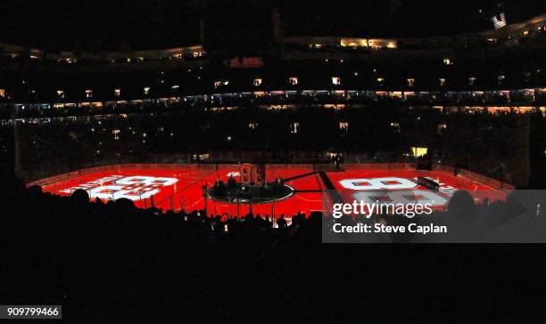 View of the retirement number ceremony of NHL Hall of Famer and former Philadelphia Flyers Eric Lindros prior to a game against the Toronto Maple...