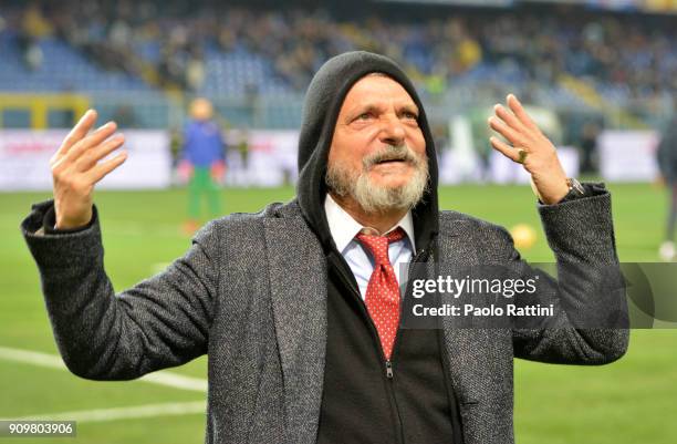 Sampdoria's President Massimo Ferrero reacts during the Serie A match between UC Sampdoria and AS Roma on January 24, 2018 in Genoa, Italy.