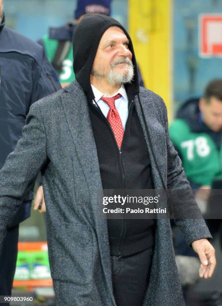 Sampdoria's President Massimo Ferrero reacts during the Serie A match between UC Sampdoria and AS Roma on January 24, 2018 in Genoa, Italy.